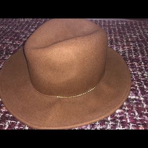 Brown Merona hat with gold beaded string